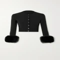 Alexander Wang - Cropped Faux Fur-trimmed Stretch-knit Cardigan - Black - medium