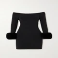Alexander Wang - Off-the-shoulder Faux Fur-trimmed Stretch-jersey Mini Dress - Black - medium
