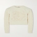 Loewe - Anagram Cropped Cable-knit Wool-blend Sweater - White - small