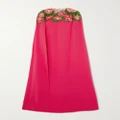 Oscar de la Renta - Camellia Cape-effect Appliquéd Tulle-trimmed Stretch-silk Gown - Red - x small
