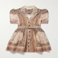 Zimmermann - Matchmaker Belted Paisley-print Linen And Silk-blend Mini Dress - Cream - 0