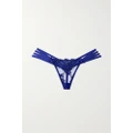 Agent Provocateur - Dioni Stretch-silk Satin-trimmed Embroidered Tulle Thong - Cobalt blue - 1