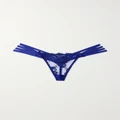 Agent Provocateur - Dioni Stretch-silk Satin-trimmed Embroidered Tulle Thong - Cobalt blue - 2