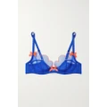 Agent Provocateur - Lorna Bow-embellished Embroidered Tulle Underwired Soft-cup Bra - Blue - 32A