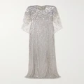 Jenny Packham - Nettie Cape-effect Embellished Sequined Tulle Gown - Platinum - UK 12