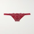 I.D. Sarrieri - + Net Sustain Tuscan Holiday Satin-trimmed Embroidered Tulle Thong - small