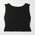 R13 - Cropped Distressed Ribbed Cotton-jersey Tank - Black - x small