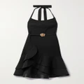 Oscar de la Renta - Belted Ruffled Stretch Wool-blend Halterneck Dress - Black - US8