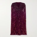 Jenny Packham - Lotus Cape-effect Embellished Sequined Tulle Gown - Burgundy - UK 10
