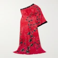 Saloni - Lily One-shoulder Embellished Velvet-trimmed Silk-jacquard Maxi Dress - Red - UK 16