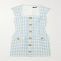 Balmain - Frayed Gingham Cotton-blend Tweed Mini Dress - Light blue - FR34