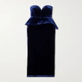 Roland Mouret - Strapless Stretch-velvet Peplum Gown - Navy - UK 10