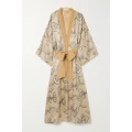 Olivia von Halle - Queenie Belted Printed Silk-satin Robe - Blush - One size