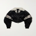 Mugler - Cropped Recycled-satin, Snake-effect Leather And Shearling Jacket - Black - FR34