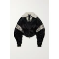 Mugler - Cropped Recycled-satin, Snake-effect Leather And Shearling Jacket - Black - FR34