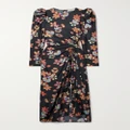 Ulla Johnson - Amalie Ruched Floral-print Silk-twill Midi Dress - Black - US0