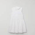 Carolina Herrera - Ruched Appliquéd Cotton-blend Poplin Midi Dress - White - US4