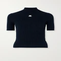COURREGES - Embroidered Ribbed-knit Top - Blue - x small