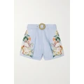 Zimmermann - Lexi Belted Floral-print Linen Shorts - Blue - 00