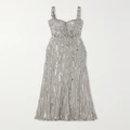 Jenny Packham - Bright Gem Embellished Sequined Tulle Gown - Platinum - UK 16