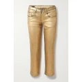 R13 - Cropped Metallic Coated Mid-rise Straight-leg Jeans - Gold - 25