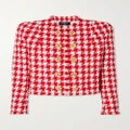 Balmain - Button-embelllished Houndstooth Tweed Jacket - Red - FR38