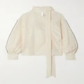 Victoria Beckham - Tie-detailed Lace-trimmed Cotton-blend Blouse - Cream - UK 6