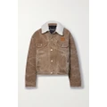 Acne Studios - Faux Shearling-trimmed Padded Distressed Denim Jacket - Brown - xx small