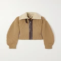 Tod's - Faux Shearling And Leather-trimmed Ribbed Wool Cardigan - Tan - small