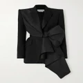 Alexander McQueen - Asymmetric Cutout Grain De Poudre Wool, Taffeta And Silk-blend Satin Blazer - Black - IT40