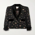 Camilla - Soulstar Velour And Faux-fur-trimmed Woven Blazer - Black - large