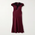 Rodarte - Lace-trimmed Silk-satin Midi Dress - Burgundy - US0