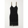 Balmain - Chain-embellished Fringed Sequined Bouclé-tweed Mini Dress - Black - FR34