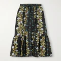 Etro - Belted Scalloped Floral-print Cotton-voile Maxi Skirt - Black - IT40