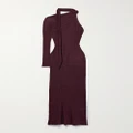 Rabanne - One-sleeve Tie-detailed Metallic Plissé-knit Maxi Dress - Red - small