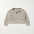 Brunello Cucinelli - Piped Sequined Linen-blend Sweater - Beige - medium