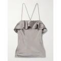 Aje - Immersion Ruffled Silk-blend Satin Camisole - Gray - UK 6