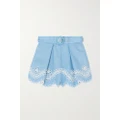Zimmermann - Junie Scalloped Broderie Anglaise Cotton Shorts - Blue - 3