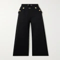 Balmain - Button-embellished Cotton-jersey Wide-leg Track Pants - Black - small