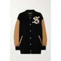 Stella McCartney - Letterman Oversized Embroidered Wool And Vegetarian Leather Bomber Jacket - Black - IT38