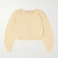 Alessandra Rich - Ruffled Crystal-embellished Pointelle-knit Mohair-blend Cardigan - Yellow - IT36