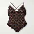 Ulla Johnson - Giordana Ruffled Ruched Printed Swimsuit - Brown - x small