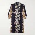 Tory Burch - Belted Printed Silk-twill Shirt Dress - Navy - US0