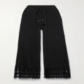 Miguelina - Orion Lace-trimmed Cotton-gauze Wide-leg Pants - Black - medium