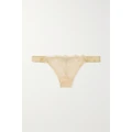 I.D. Sarrieri - + Net Sustain Plein Soleil Satin-trimmed Embroidered Tulle Thong - Gold - x small