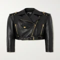 Balmain - Cropped Leather Biker Jacket - Black - FR38