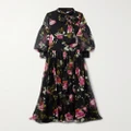 Erdem - Tie-neck Floral-print Silk-voile Gown - Black - UK 12
