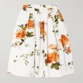 Erdem - Gathered Floral-print Cotton-poplin Midi Skirt - White - UK 8