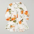 Erdem - Asymmetric Pleated Floral-print Cotton-poplin Mini Shirt Dress - White - UK 4