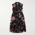 Erdem - Gathered Pleated Floral-print Chiffon Midi Dress - Black - UK 6
